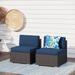 Lark Manor™ Mcgahan 25" Wide Outdoor Wicker Patio Sofa w/ Cushions Wicker/Rattan in Blue/Brown | 25 H x 25.5 W x 29.5 D in | Wayfair