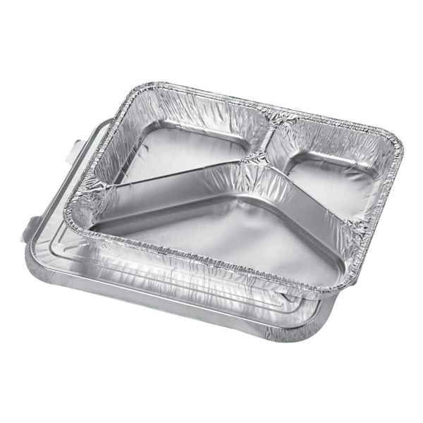 Papstar Einweg-Menüschalen mit Deckel 3-geteilt / 760 ml, 50 Stück silber, 22.5x3x17.7 cm Image