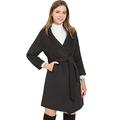 Allegra K Women's Elegant Shawl Collar Lapel Long Sleeve Belted Winter Wrap Coat with Pockets Black 16