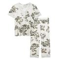 Amorbella Bamboo Pyjamas/PJs Capri Set for Women Short Sleeve Lace V-Neck Crop Pants Jersey Knit Comfortable Nightwear (Floral, Medium)