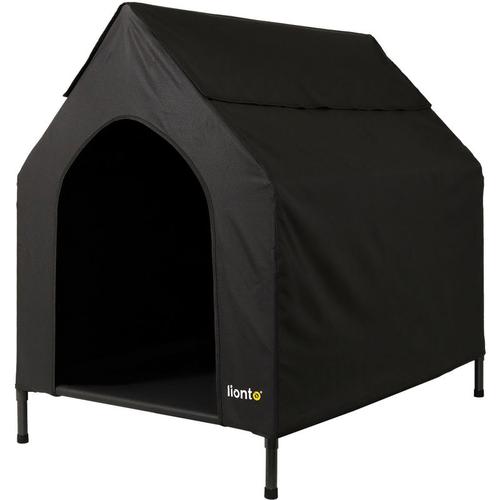 Berdachte Hundeliege erhöhte Hundehütte Hundebett mit Dach Schwarz (s) 90x65x85 cm - Lionto