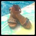 American Eagle Outfitters Shoes | Cork Wedge Sandals Sz 4 | Color: Blue/Green | Size: 4g