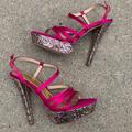 Nine West Shoes | Nine West Pink Satin Glitter Heel Stilettos Size 6 | Color: Pink | Size: 6