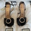 Gucci Shoes | Gucci Leather Crystal Bow Ilse Sandals Size 36 | Color: Black | Size: 6