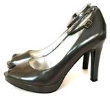 Nine West Shoes | Grey Mary Jane Pumps Heals Leather Peep Toe | Color: Gray | Size: 10