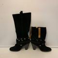 Nine West Shoes | Mid Calf Suede Boots With Adjustable Buckles | Color: Black | Size: 10