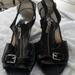 Michael Kors Shoes | Michael Kors Black Leather Wedge Sandals Size 9 | Color: Black | Size: 9