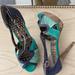 Jessica Simpson Shoes | Jessica Simpson Peep Toe Sandals Snakeskin Heel | Color: Green/Purple | Size: 8