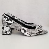 Zara Shoes | New Zara Trafaluc Python Snakeskin Block Heels | Color: Black/White | Size: 9