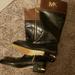Michael Kors Shoes | Gold Logo Michael Kors Two Tones Leather Boots | Color: Black/Brown | Size: 7.5