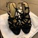 Coach Shoes | Coach Lace Up Suede Wedge Sandals. Size 8.5. | Color: Black/Silver | Size: 8.5