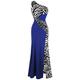 Angel-fashions Women's One Shoulder Zebra Gemstones Splicing Evening Dress, Royal Blue, XX-Large