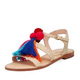 Kate Spade Shoes | Kate Spade York Sunset Flat Sandal Strappy Pompoms | Color: Blue/Cream | Size: 9.5