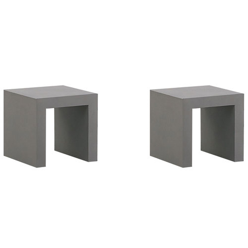 Sitzhocker 2er Set Grau aus Beton Matt Rechteckiges Stuhl Set Modernes Design Industrieller Stil