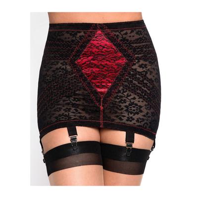 Plus Size Women's Rago Lacette Open Bottom Girdle w/ Garters by Rago in Red Black (Size M)