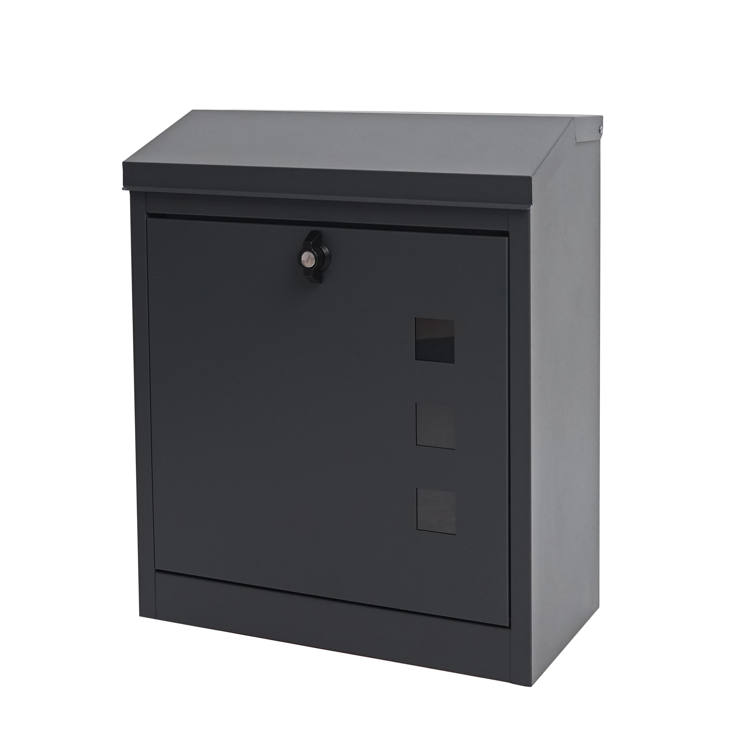 XXL Briefkasten HWC-H26, Firmenbriefkasten Postkasten, abschließbar pulverbeschichtet 52x44x25cm ~ anthrazit-schwarz