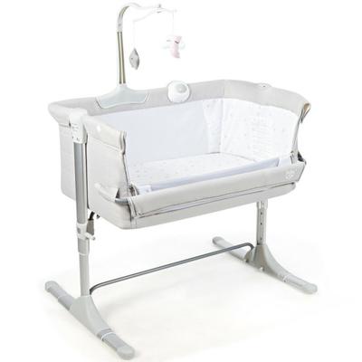 Costway Height Adjustable Baby Side Crib with Music Box & Toys-Light Gray