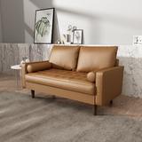 George Oliver Valerian 70" Faux Leather Square Arm Sofa Faux Leather in Brown | 33 H x 70 W x 32 D in | Wayfair 777B032616F74064A73F28AA927A9644