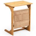 Costway Bamboo Sofa Table End Table Bedside Table with Storage Bag