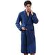 Solid Color Dressing Gown Mens Bathrobe Spring Autumn Sleepwear Long-Sleeved Loungewear Cotton Pajamas Medium Long Nightgown Fashion,Blue-XXL