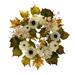 The Holiday Aisle® Pumpkin Sunflower Hydrangea 24" Wreath Silk in White | 24 H x 24 W x 5 D in | Wayfair 31149E8310A943DDB015A0A8D83934AE