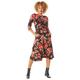 Roman Originals Women Fit and Flare Floral Print Midi Dress - Ladies Everyday Smart Casual Work Office Round Neck 3/4 Sleeve Gathered Waist Stretch Jersey A-Line Day Dress - Red - Size 10