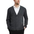 Kallspin Men's Cardigan Sweater Cashmere Wool Blend V Neck Cable Knit Buttons Cardigan with Pockets(Charcoal,Large)