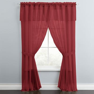 Wide Width BH Studio Sheer Voile 5-Pc. One-Rod Curtain Set by BH Studio in Burgundy (Size 96