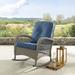 Wade Logan® Baecher Outdoor Rocking Wicker/Rattan Chair w/ Cushions Wicker/Rattan in Gray/Blue/Brown | 37.8 H x 30 W x 35.2 D in | Wayfair