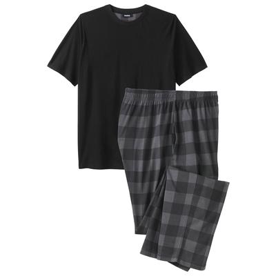 Men's Big & Tall Jersey Knit Plaid Pajama Set by KingSize in Black Buffalo Check (Size 4XL) Pajamas