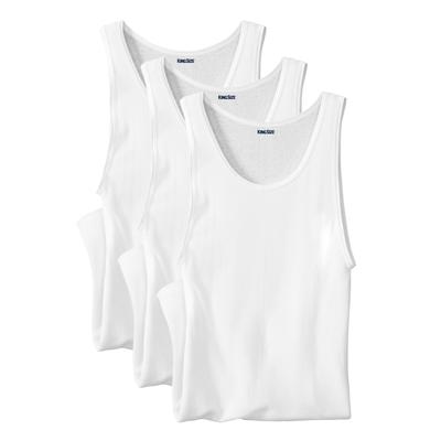 Men's Big & Tall Ribbed Cotton Tank Undershirt, 3-Pack by KingSize in White (Size 2XL)