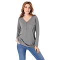 Plus Size Women's Long-Sleeve Henley Ultimate Tee with Sweetheart Neck by Roaman's in Medium Heather Grey (Size 4X) 100% Cotton Shirt