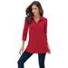 Plus Size Women's Long-Sleeve Polo Ultimate Tee by Roaman's in Classic Red (Size S) Shirt
