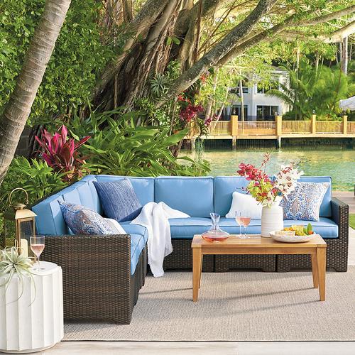 Small Palermo Modular Seating Collection in Bronze Wicker - Right-facing Chair, Standard, Resort Stripe Dove - Frontgate