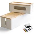 NATURE SUPPLIES | Cable Tidy Box Set of 2 | TV, Computer, Desk & Under Desk Cable Management Box | Real Wood, White | Large & Small Cable Organiser Box | Power Strip Box | Wire Box