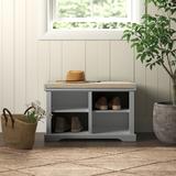 Sand & Stable™ Simons Shelves Storage Bench Linen/Upholstered in Gray/Brown | 18.25 H x 28 W x 15 D in | Wayfair 080295A2E45747C2A63FE615C1864BE7