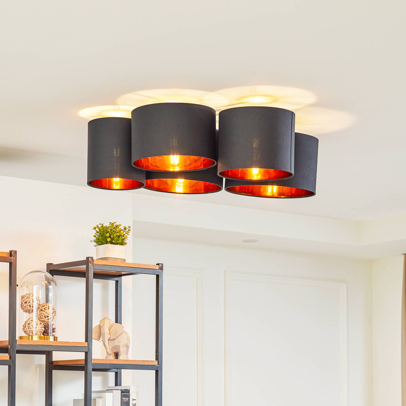 Deckenlampe Laurenz Lindby, dimmbar, schwarz, für Wohn- / Esszimmer, Textil / Stoff / Seide, Modern, Deckenlampe