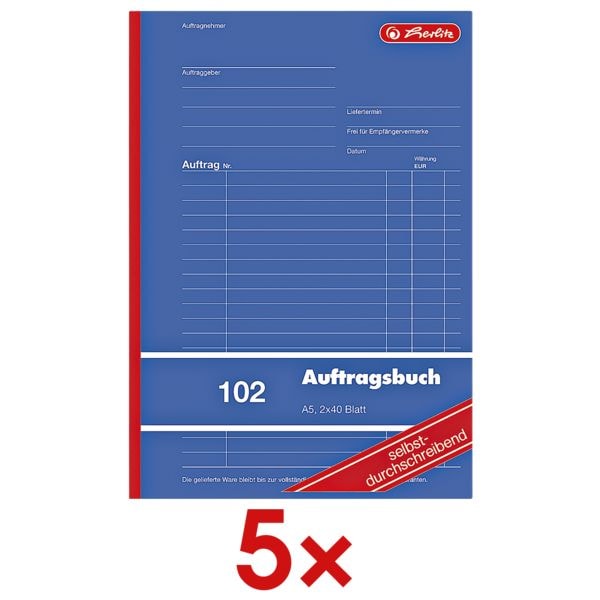 Herlitz 5x Auftragsbuch »102«, A5 hoch gelb, 14.7x20.9 cm Image