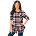Plus Size Women's Flannel Tunic by Roaman's in Black Coral Plaid (Size 20 W) Plaid Shirt