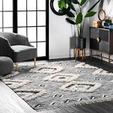 Black/Gray 60 x 0.75 in Area Rug - Union Rustic Adi Moroccan Lattice Hand-Knotted Wool Fringed Gray Area Rug Wool | 60 W x 0.75 D in | Wayfair