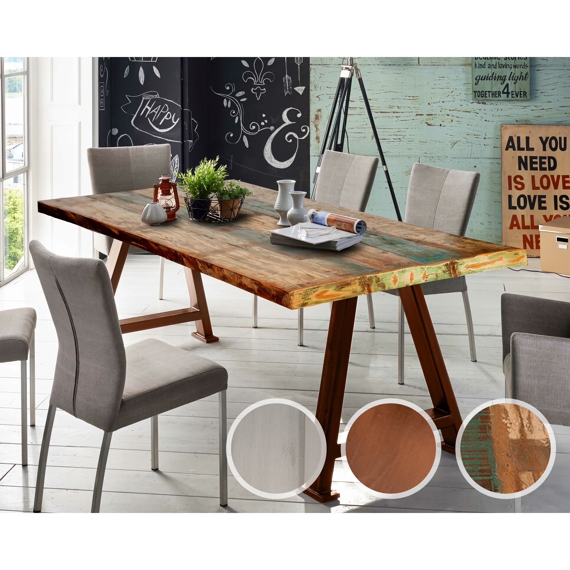 SIT Tops & Tables »Alaska« Esstisch Massivholz Retro 200x100 cm / Eisen antikbraun