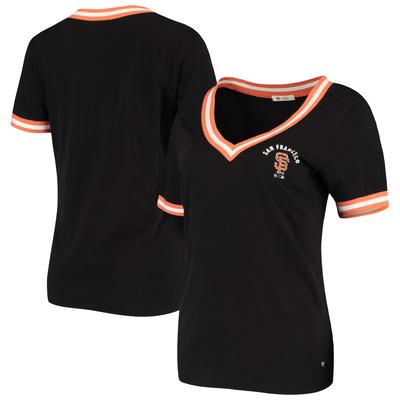 "Women's '47 Black San Francisco Giants Stripe V-Neck T-Shirt"