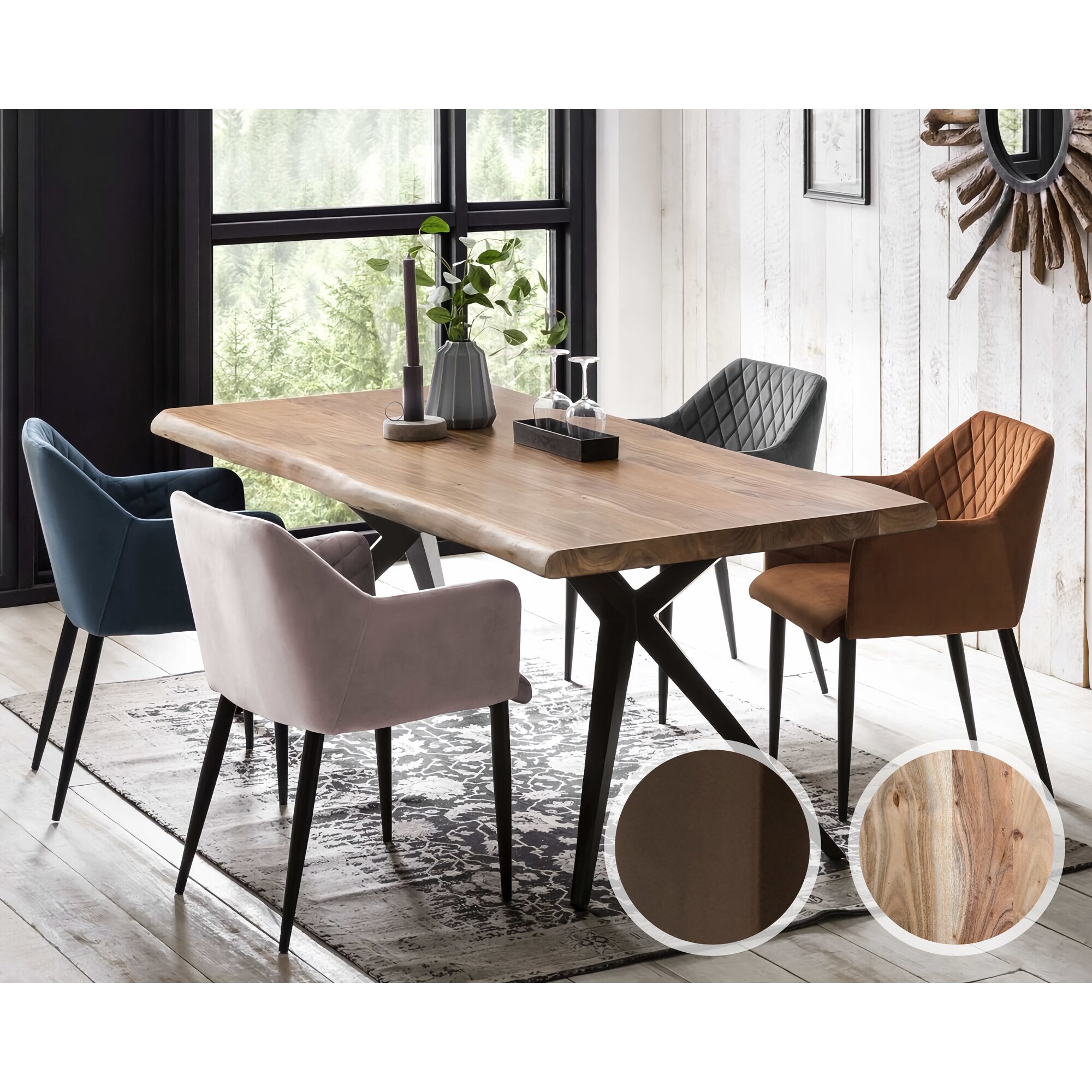 SIT Tops & Tables »Brisbane« Esstisch Akazie Baumkante 5,6 cm / 240x100 cm / Eisen antikschwarz