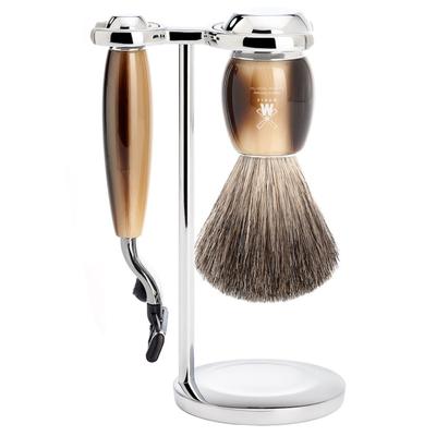 Mühle VIVO 3-tlg. Rasierset, Reines Dachshaar, mit Gillette® Mach3®, Griffmaterial Edelharz hornbraun Herren Image