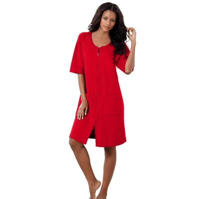 Plus Size Women's Short French Terry Zip-Front Robe by Dreams & Co. in Classic Red (Size 4X)