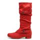 HROYL Dance Boots for Women Low Heel Suede Soles Fashion Comfort Side Zipper Flat Knee-High Boot,QJW1062-Red-2.5,UK4.5