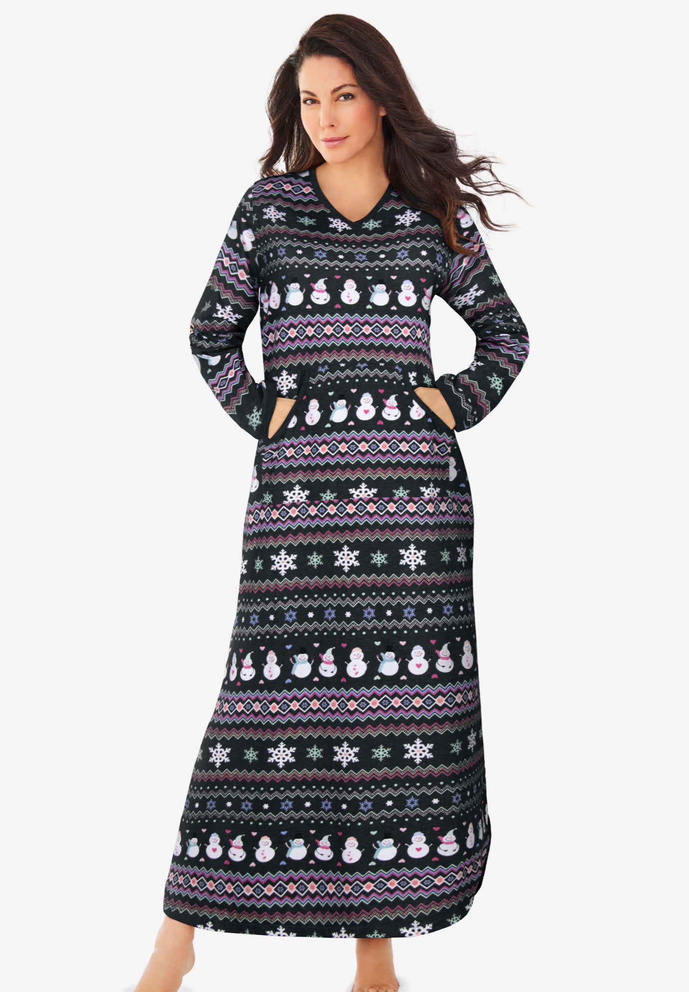 Plus Size Women's Long Printed Sleep Shirt by Dreams & Co. in Heather Charcoal Grey (Size 30/32) Nightgown