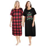 Plus Size Women's 2-Pack Long Sleepshirts by Dreams & Co. in Red Buffalo Plaid (Size 3X/4X) Nightgown