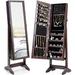 Costway Jewelry Cabinet Stand Mirror Armoire with Large Storage Box-Brown