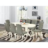 Alcott Hill® Seese Butterfly Leaf Rubberwood Solid Wood Dining Set Wood/Upholstered in Brown/Green/White | 30 H in | Wayfair